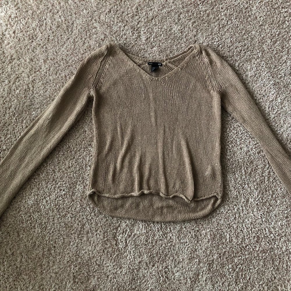 Tan V Neck Knit Sweater
